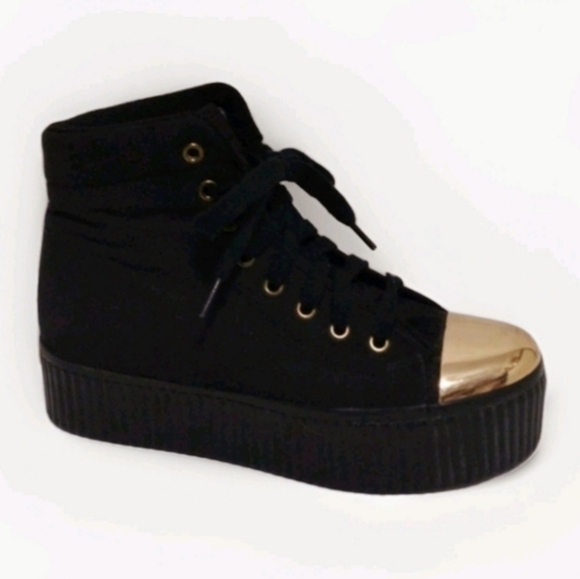 Jeffrey Campbell Hiya Gold Cap Hi-Top Platform Sneakers 9 Y2K Grunge Streetwear